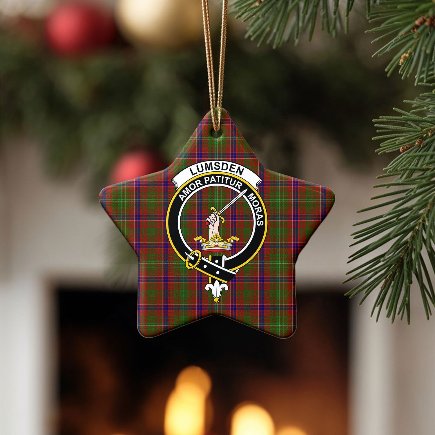 Lumsden Tartan Crest Christmas Ceramic Ornament