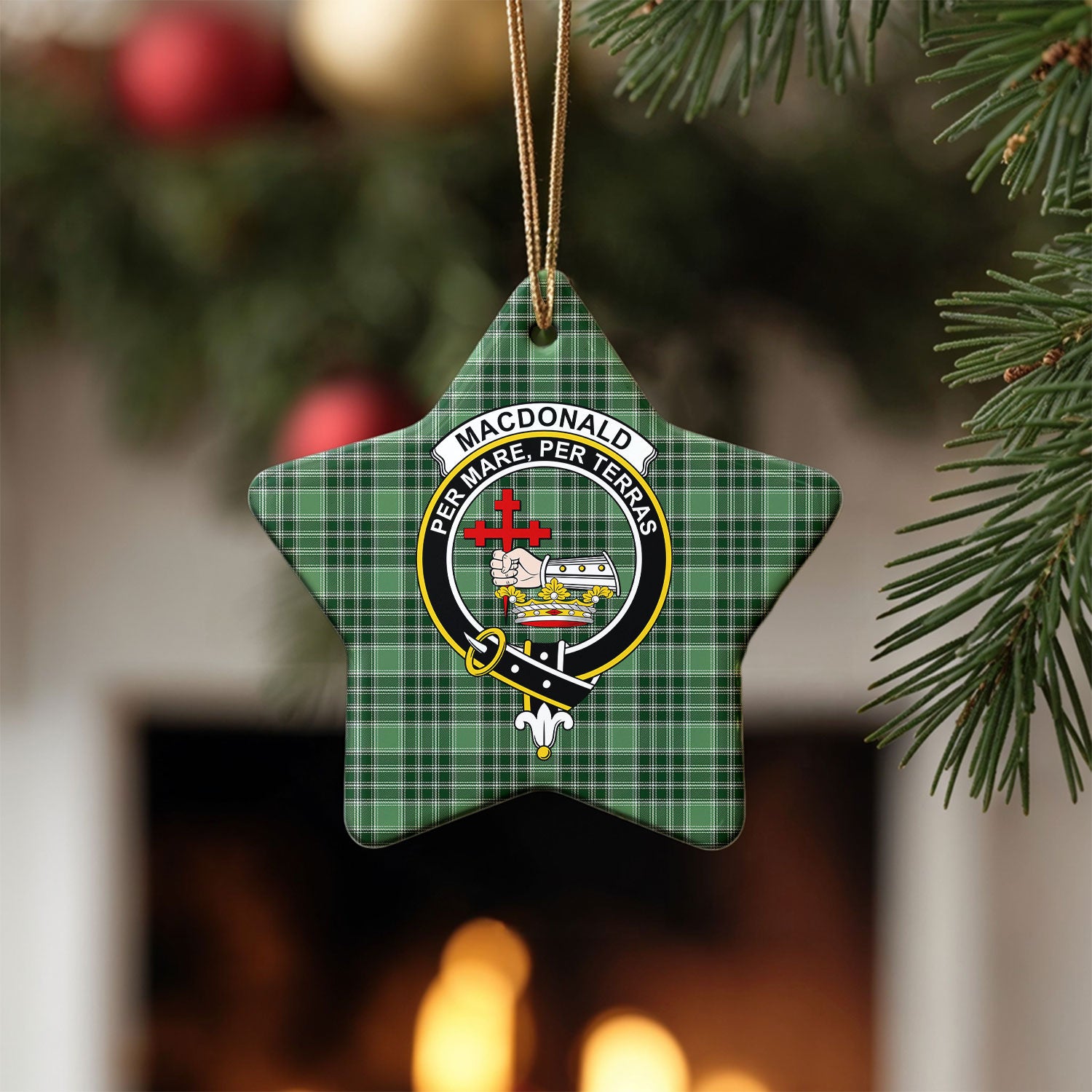 MacDonald Lord of the Isles Hunting Tartan Crest Christmas Ceramic Ornament
