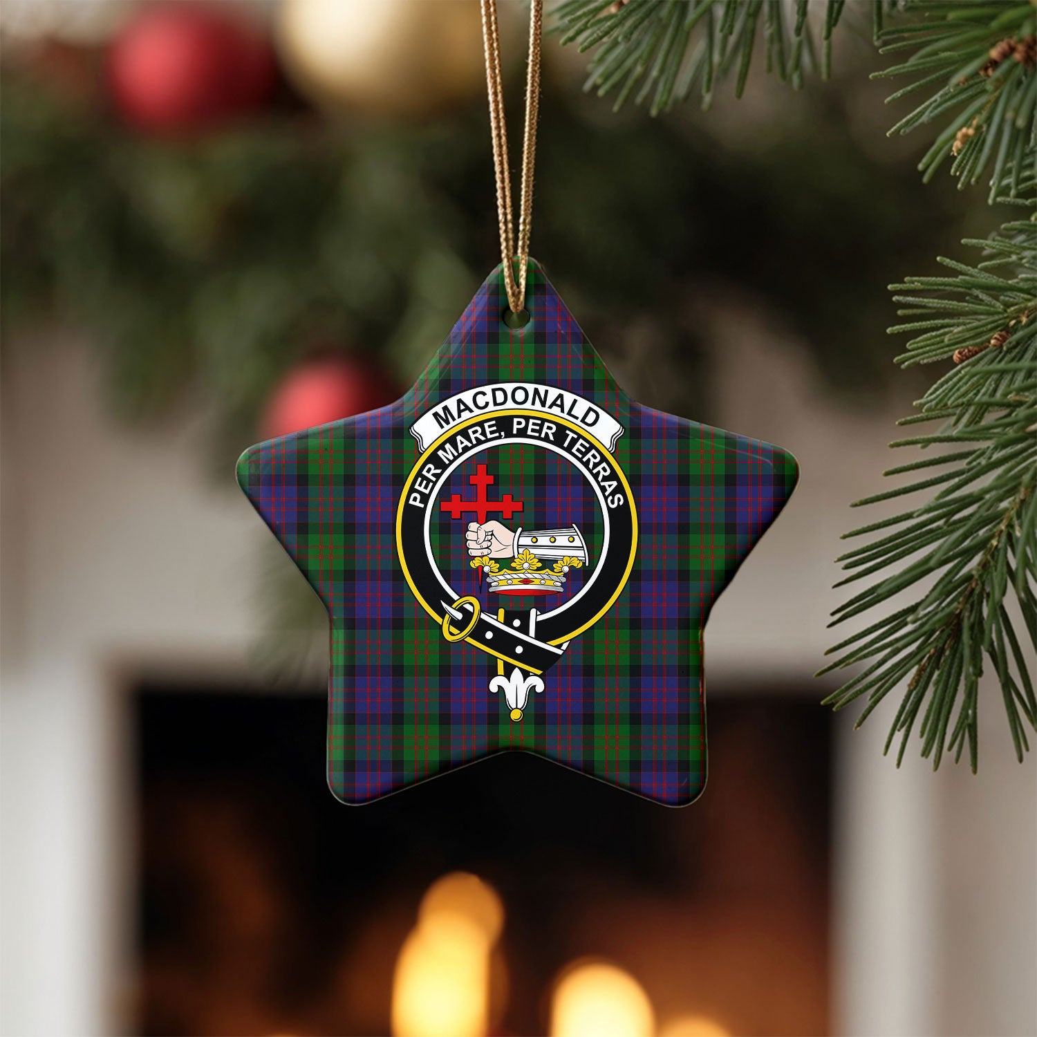 MacDonald Tartan Crest Christmas Ceramic Ornament