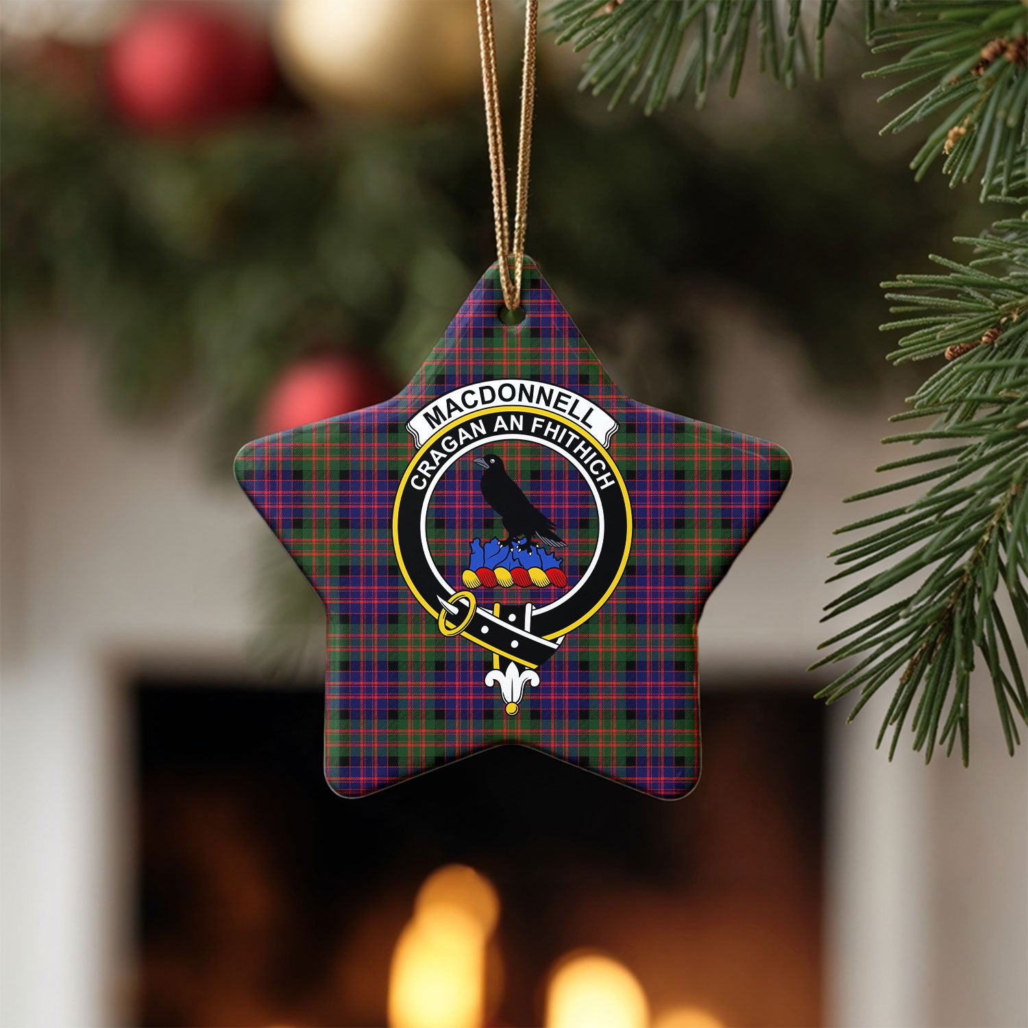 MacDonnell of Glengarry Modern Tartan Crest Christmas Ceramic Ornament