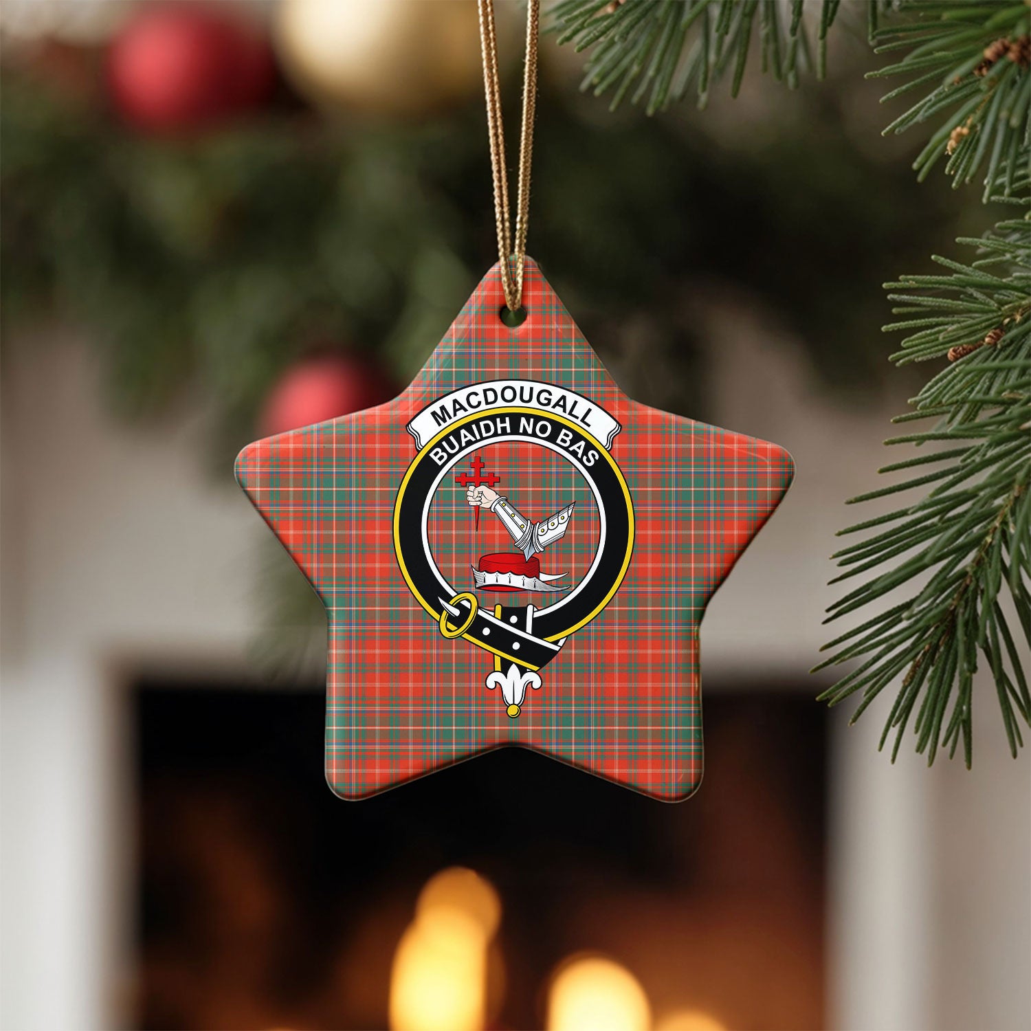 MacDougall Ancient Tartan Crest Christmas Ceramic Ornament