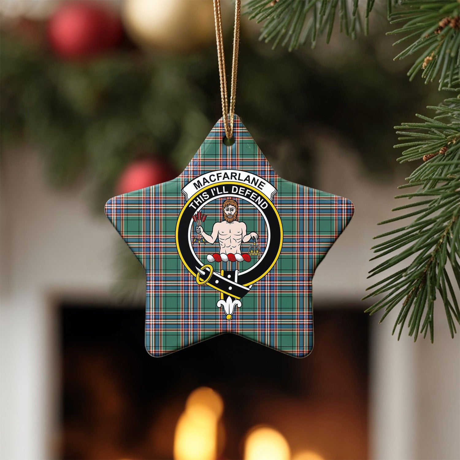 MacFarlane Hunting Ancient Tartan Crest Christmas Ceramic Ornament