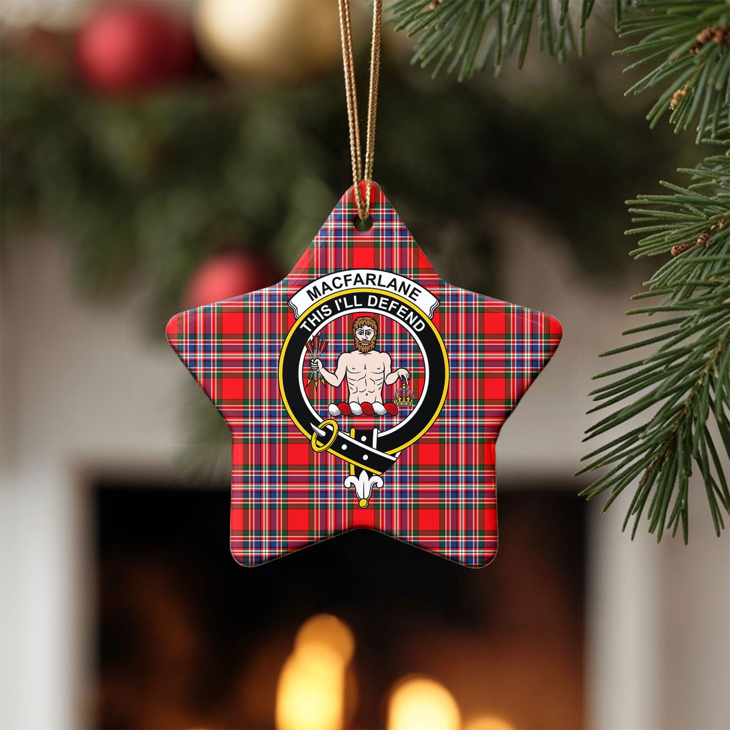 MacFarlane Modern Tartan Crest Christmas Ceramic Ornament