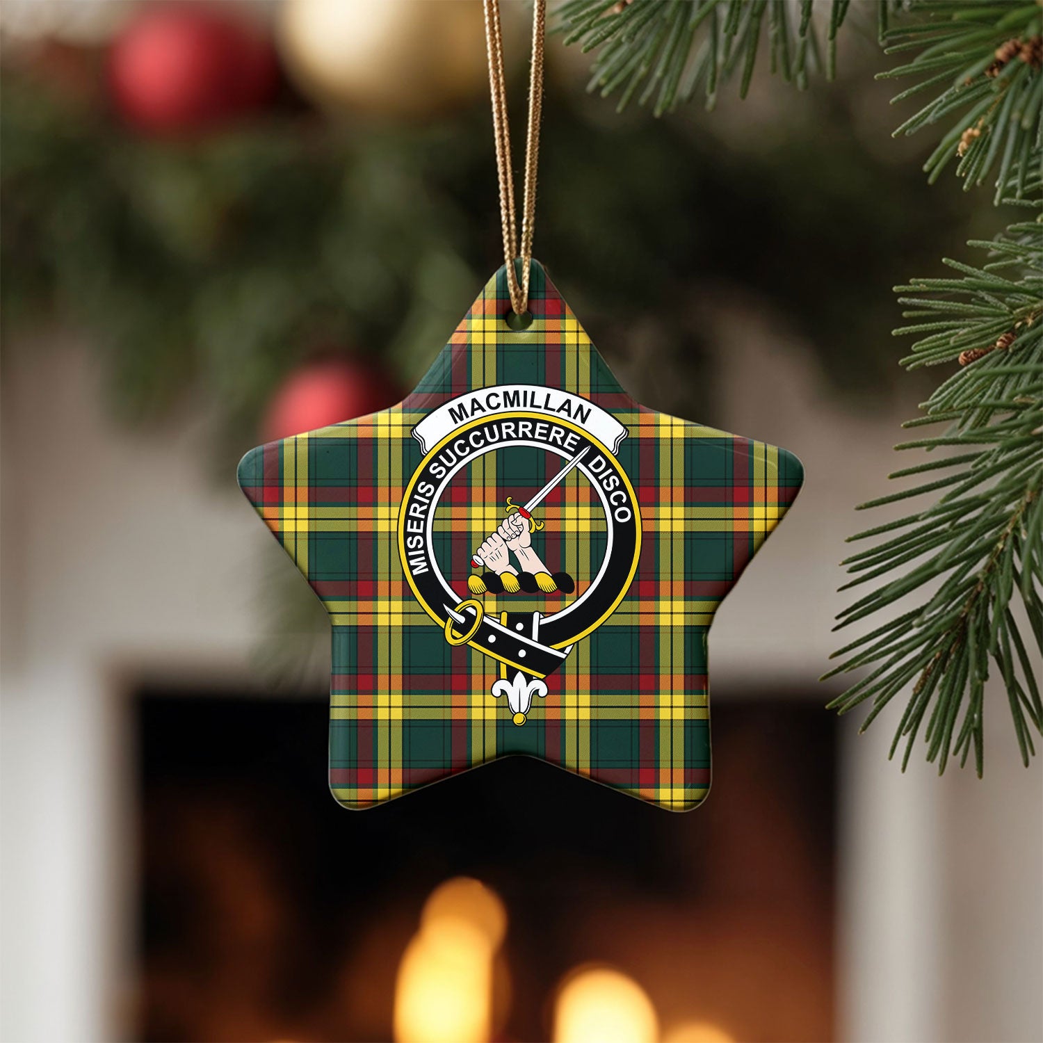 MacMillan Old Modern Tartan Crest Christmas Ceramic Ornament