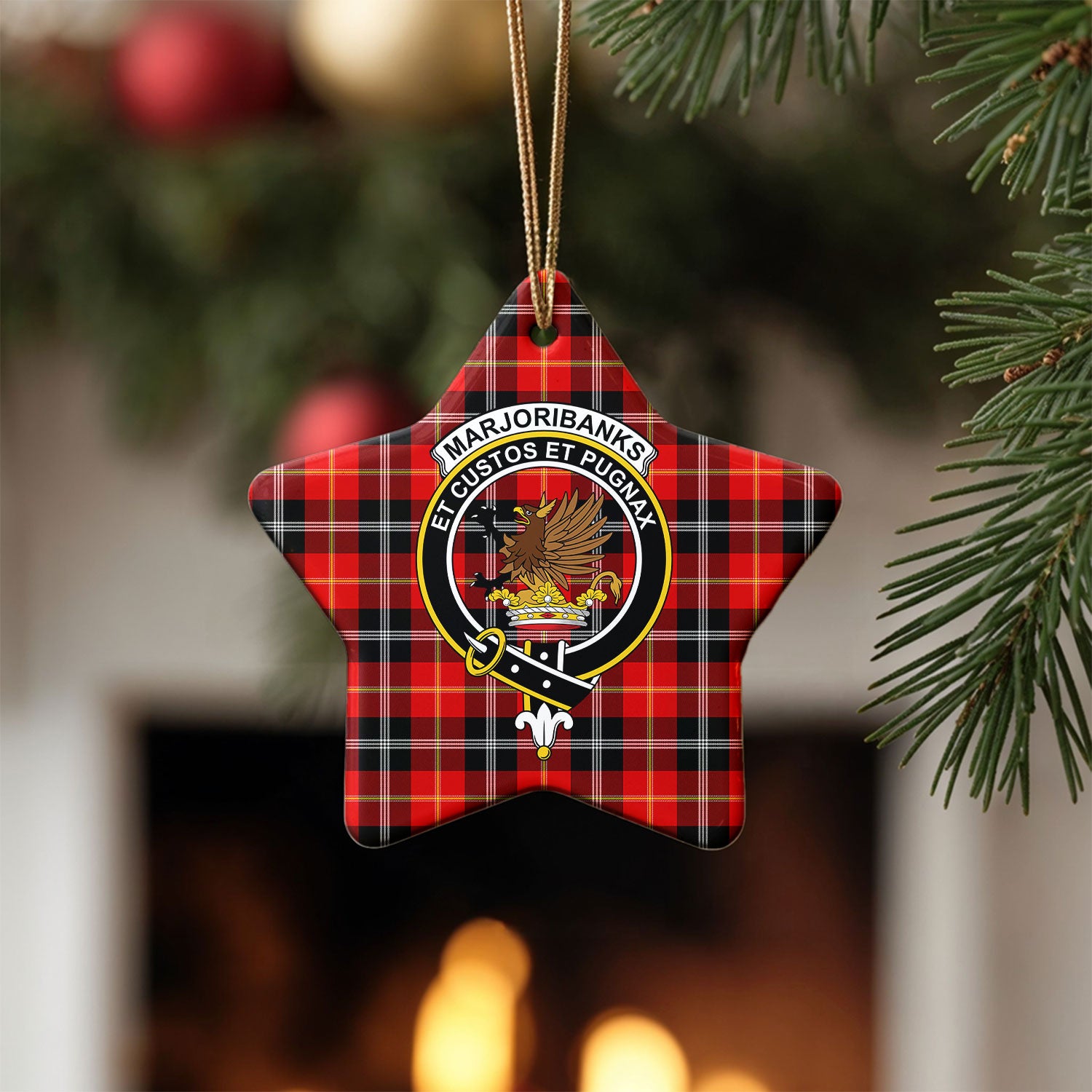 Marjoribanks Tartan Crest Christmas Ceramic Ornament