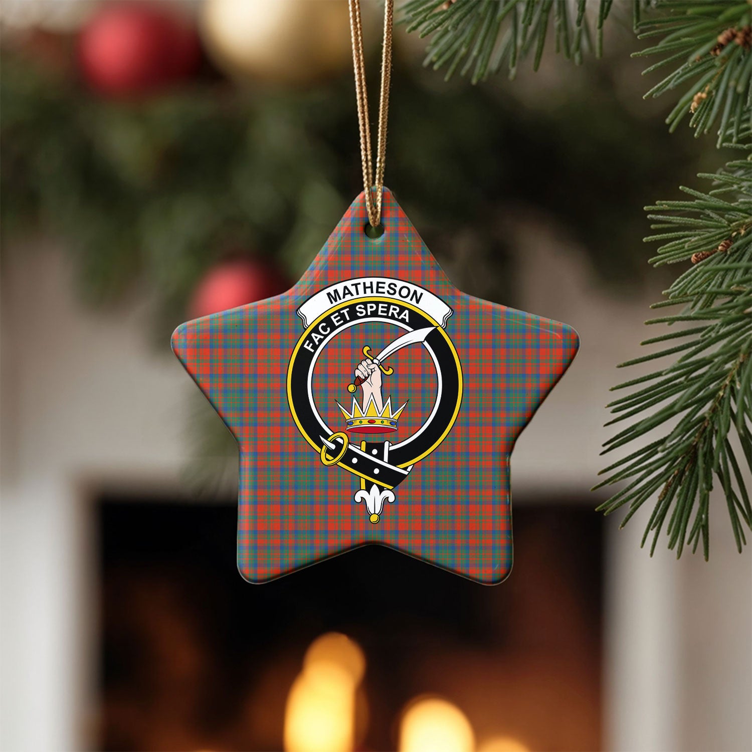Matheson Ancient Tartan Crest Christmas Ceramic Ornament