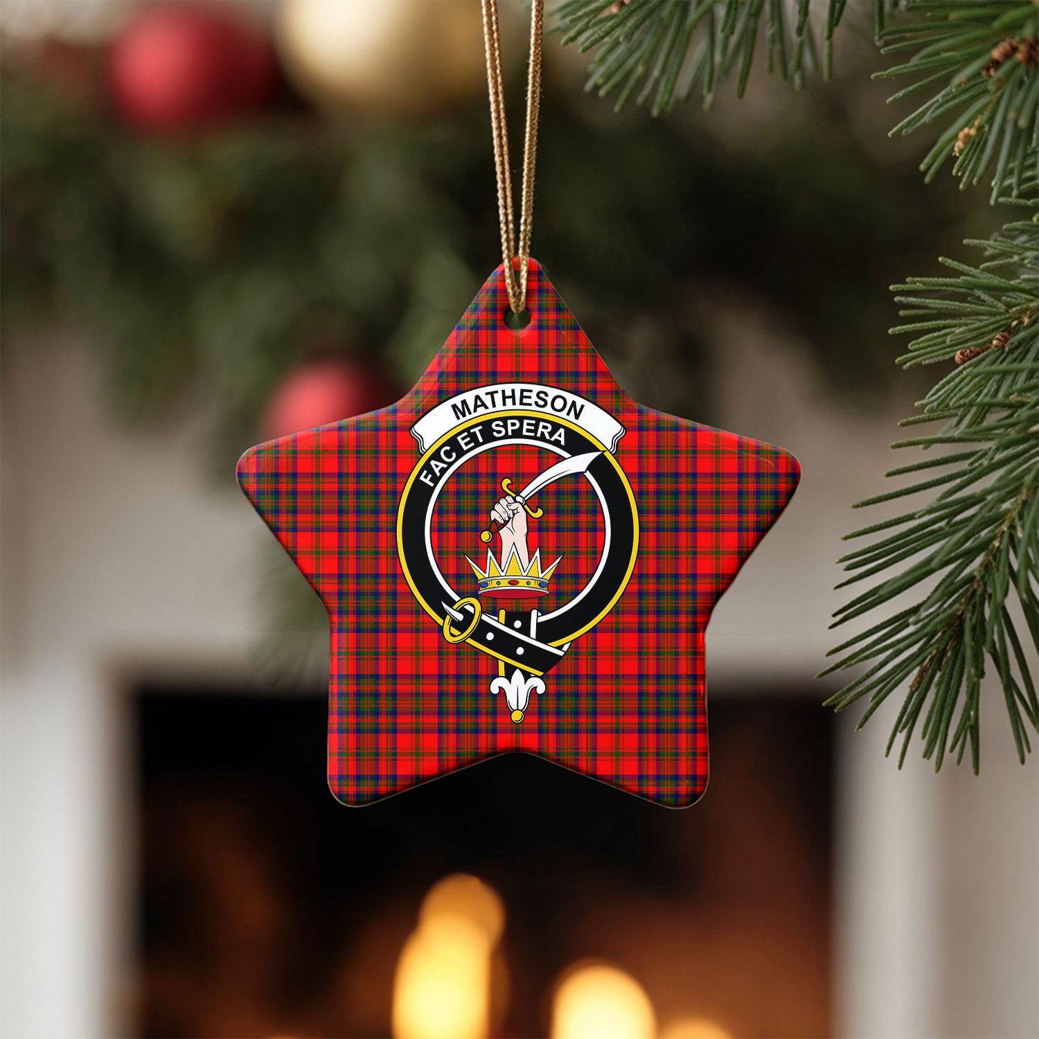 Matheson Modern Tartan Crest Christmas Ceramic Ornament