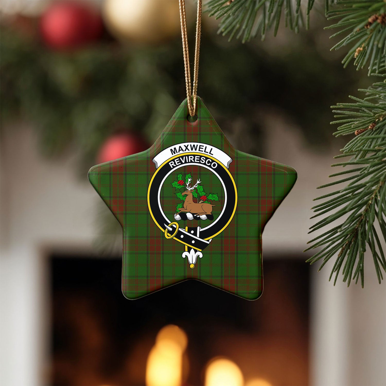 Maxwell Hunting Tartan Crest Christmas Ceramic Ornament
