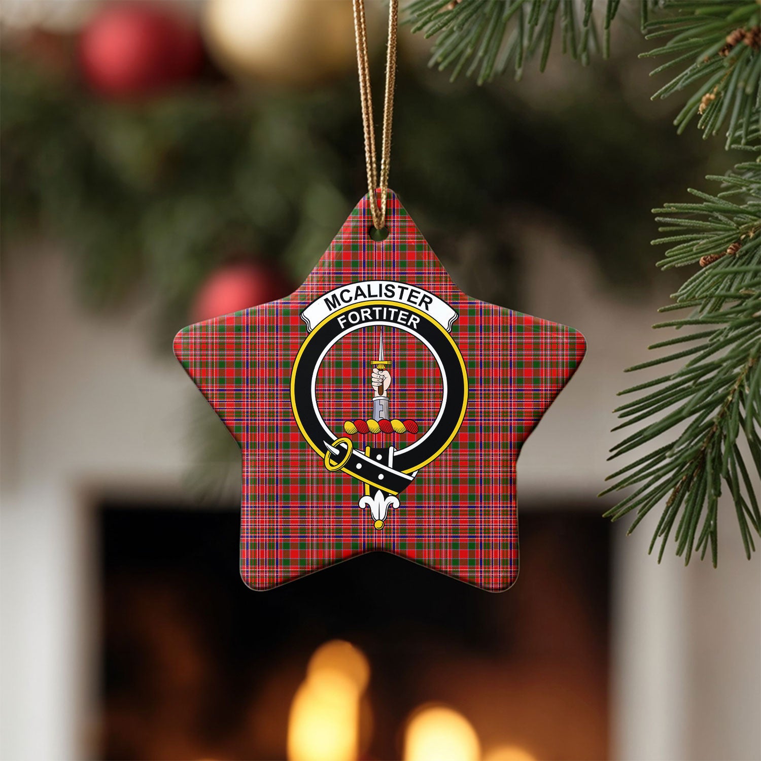 McAlister Modern Tartan Crest Christmas Ceramic Ornament
