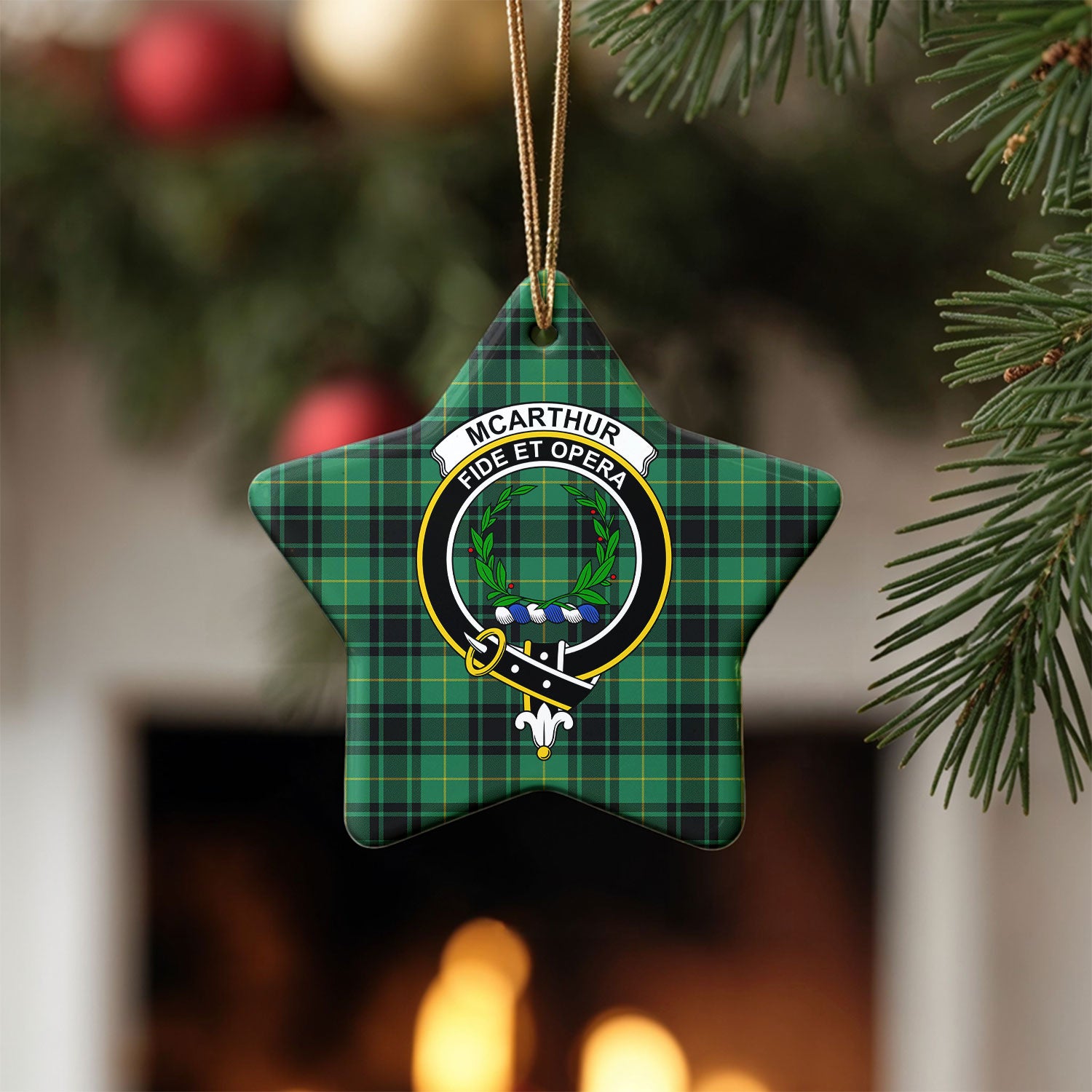McArthur Ancient Tartan Crest Christmas Ceramic Ornament
