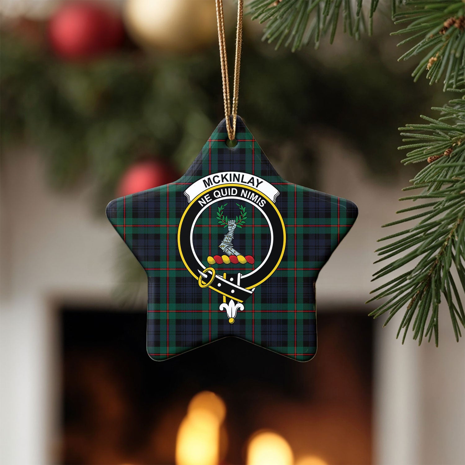 McKinlay Modern Tartan Crest Christmas Ceramic Ornament