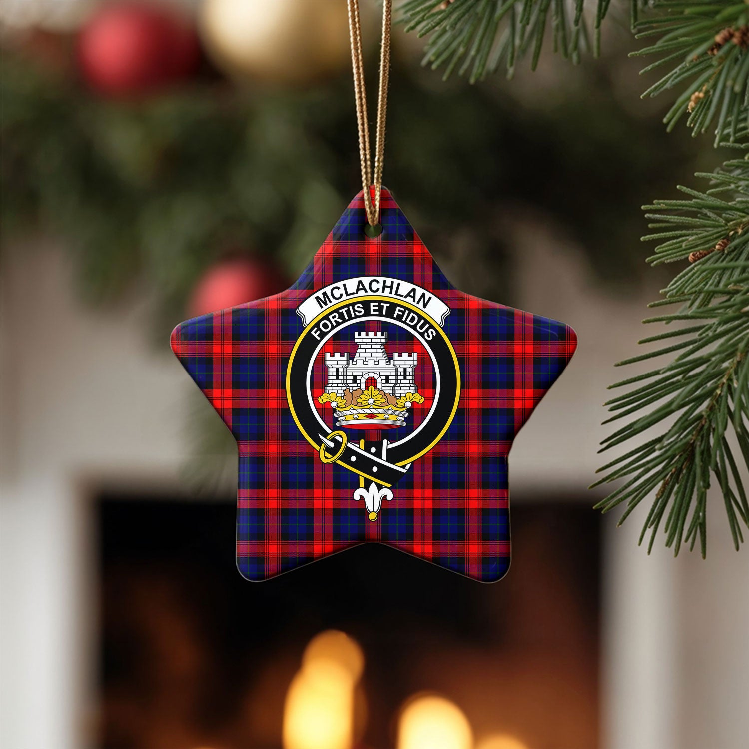 McLachlan Modern Tartan Crest Christmas Ceramic Ornament