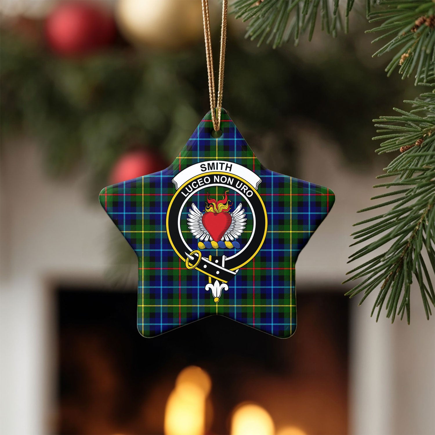 Smith Modern Tartan Crest Christmas Ceramic Ornament