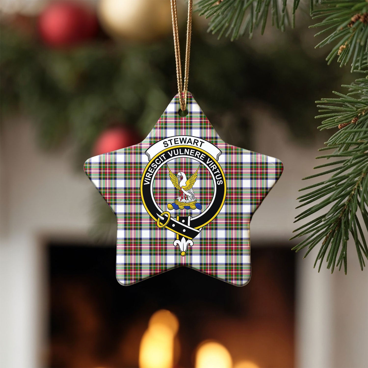 Stewart Dress Modern Tartan Crest Christmas Ceramic Ornament