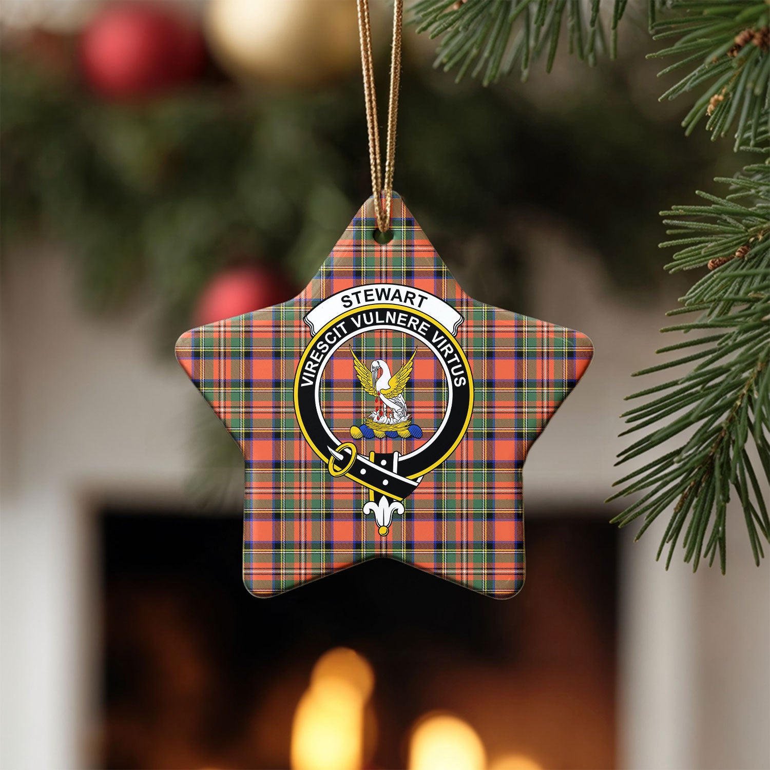 Stewart Royal Ancient Tartan Crest Christmas Ceramic Ornament