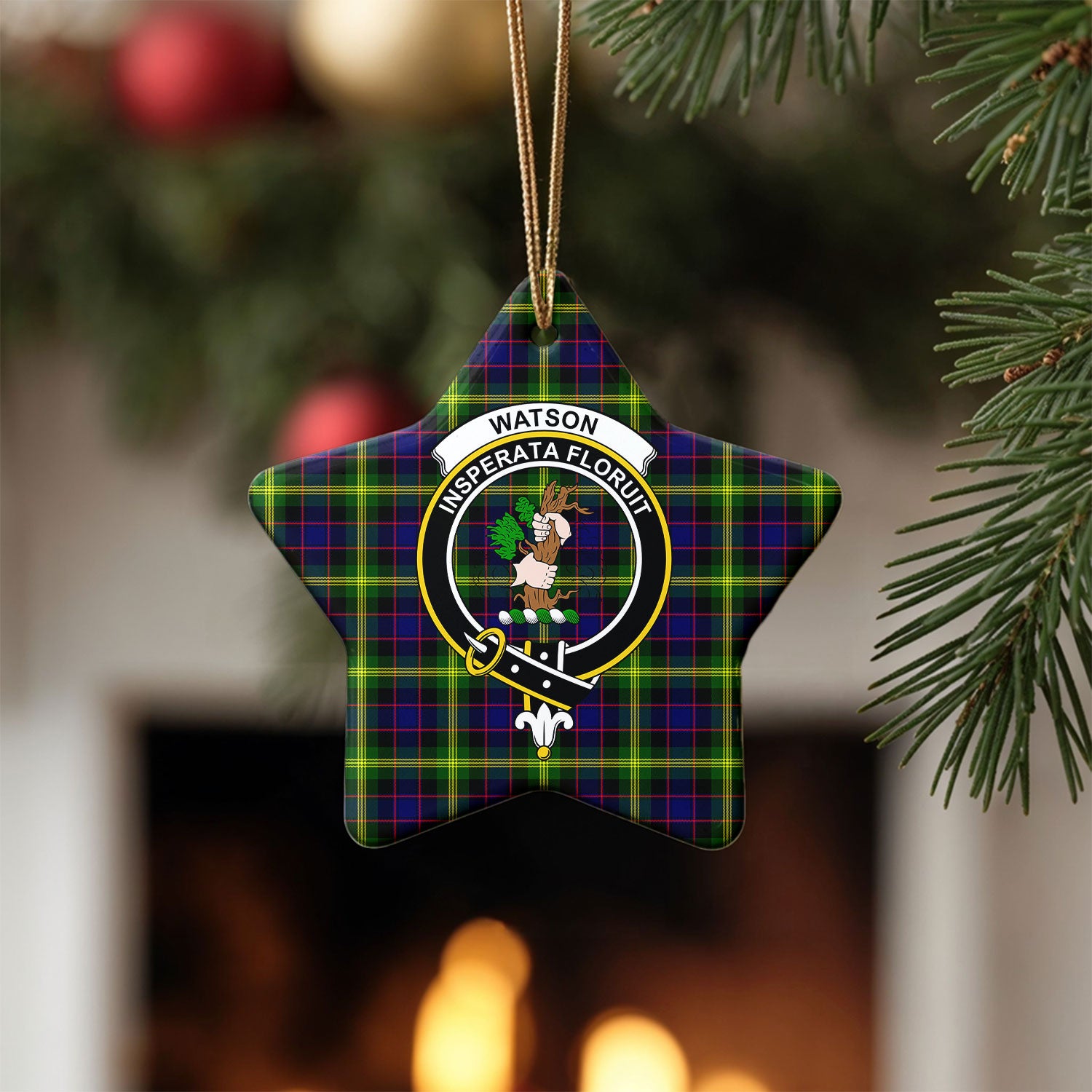 Watson Modern Tartan Crest Christmas Ceramic Ornament