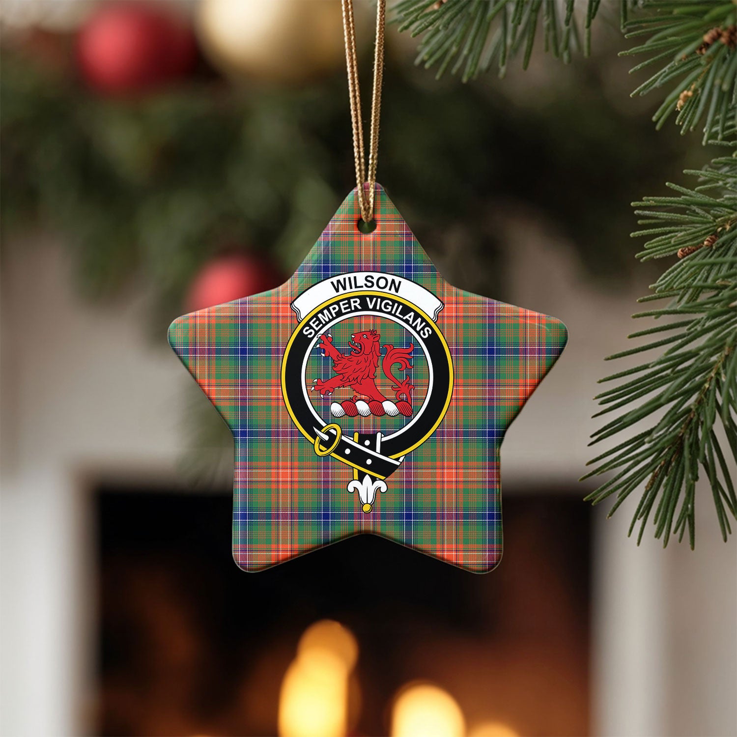 Wilson Ancient Tartan Crest Christmas Ceramic Ornament