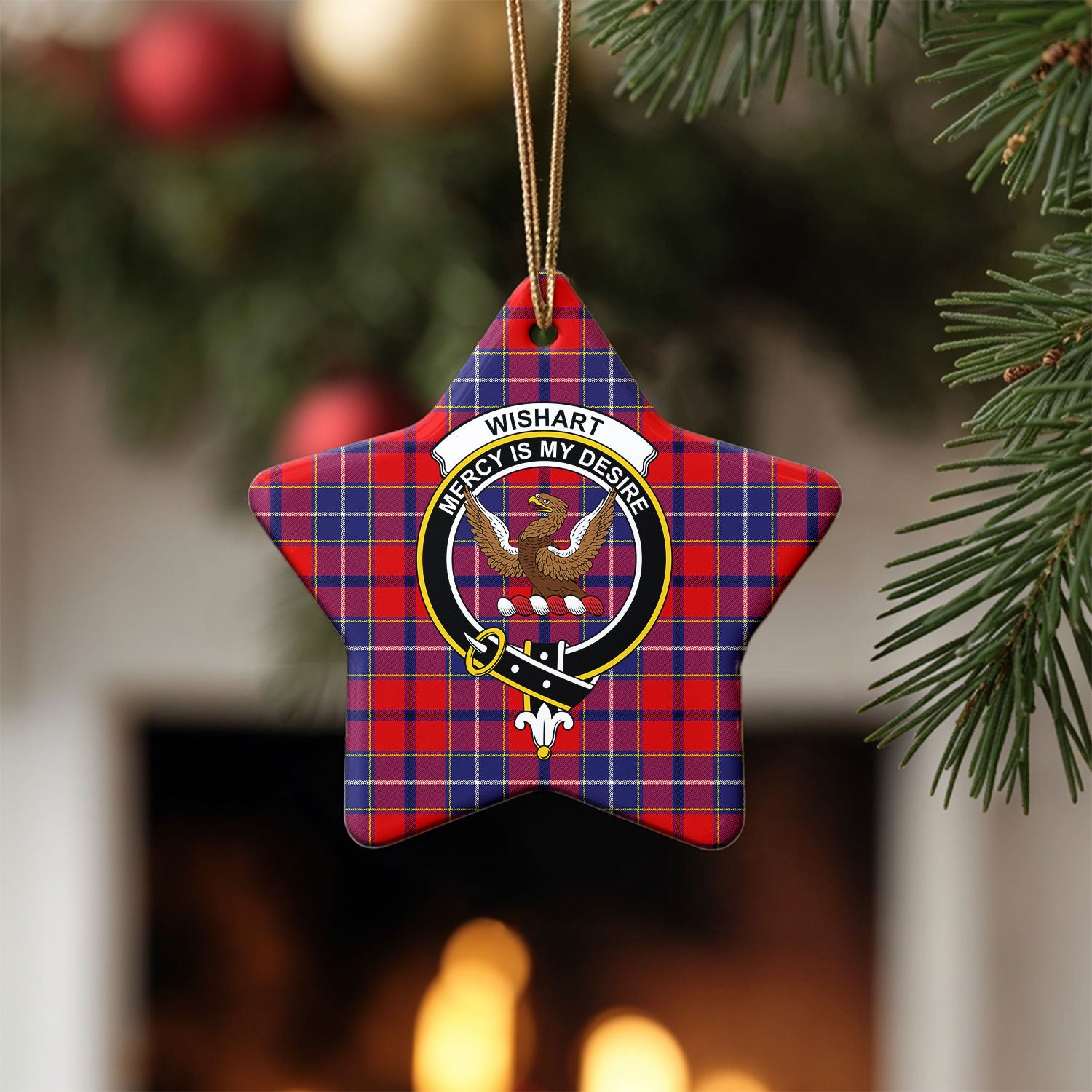 Wishart Dress Tartan Crest Christmas Ceramic Ornament