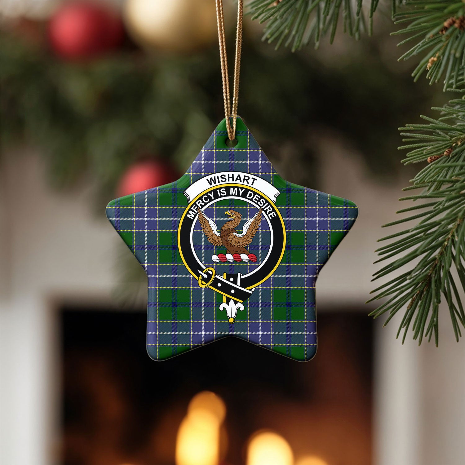Wishart Hunting Tartan Crest Christmas Ceramic Ornament