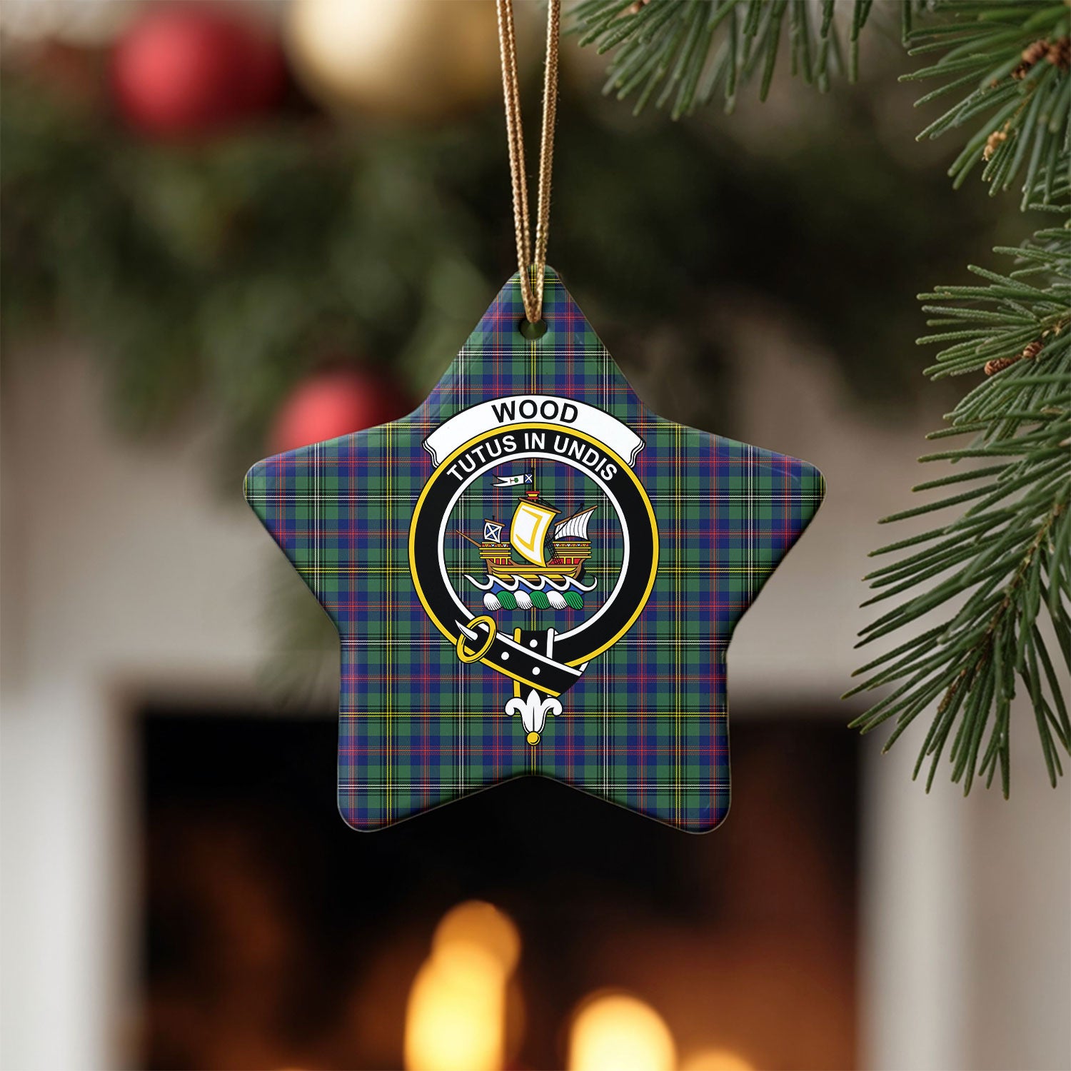 Wood Tartan Crest Christmas Ceramic Ornament