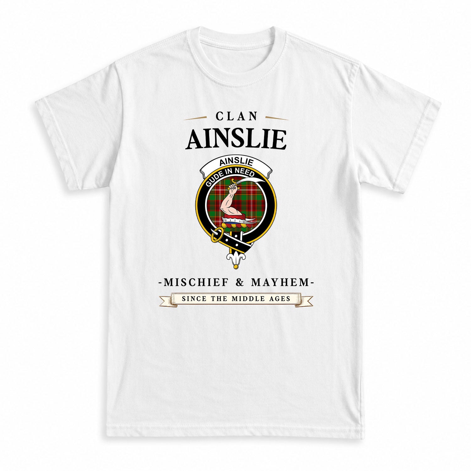Ainslie Tartan Crest Mischief and Mayhem T-shirt