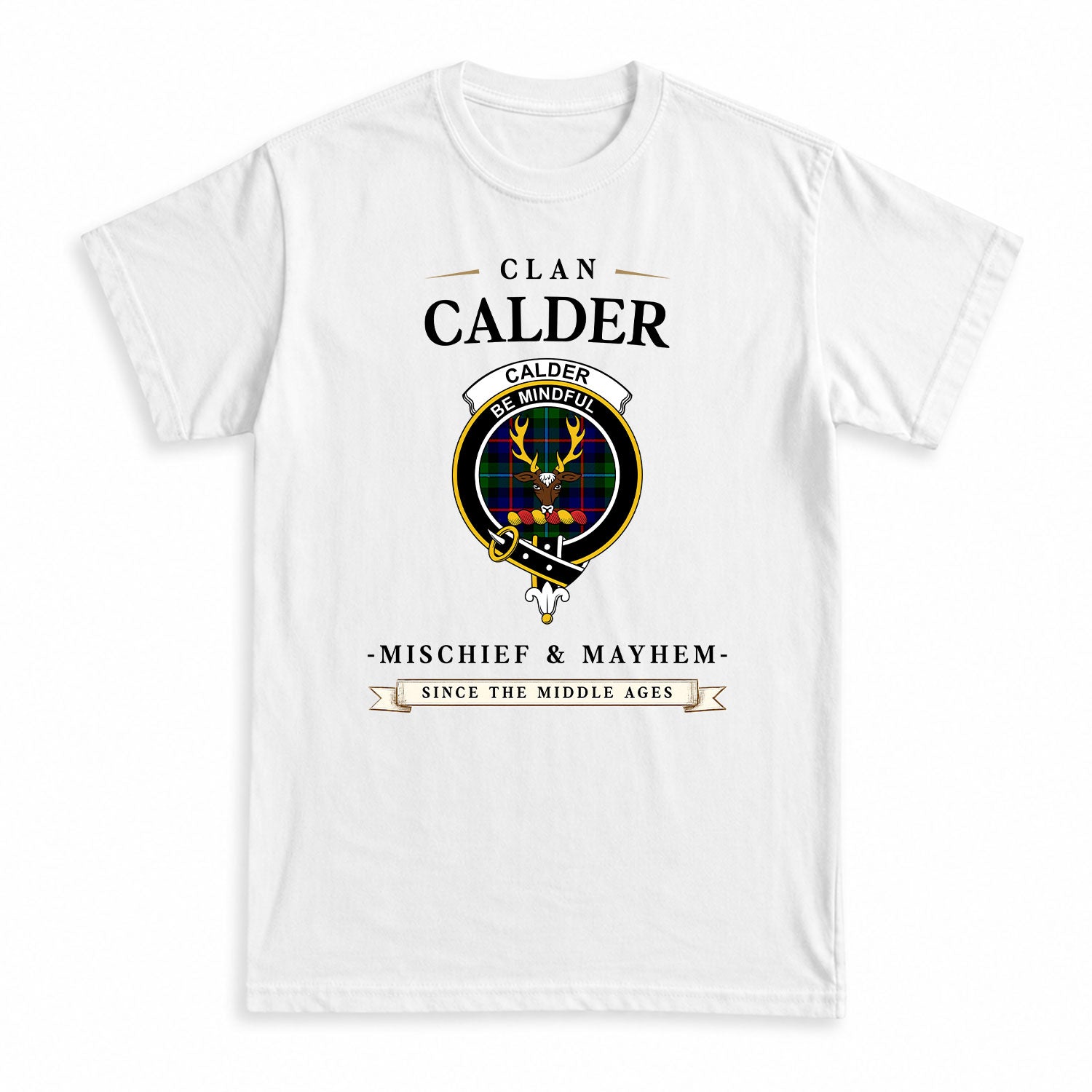 Calder Tartan Crest Mischief and Mayhem T-shirt