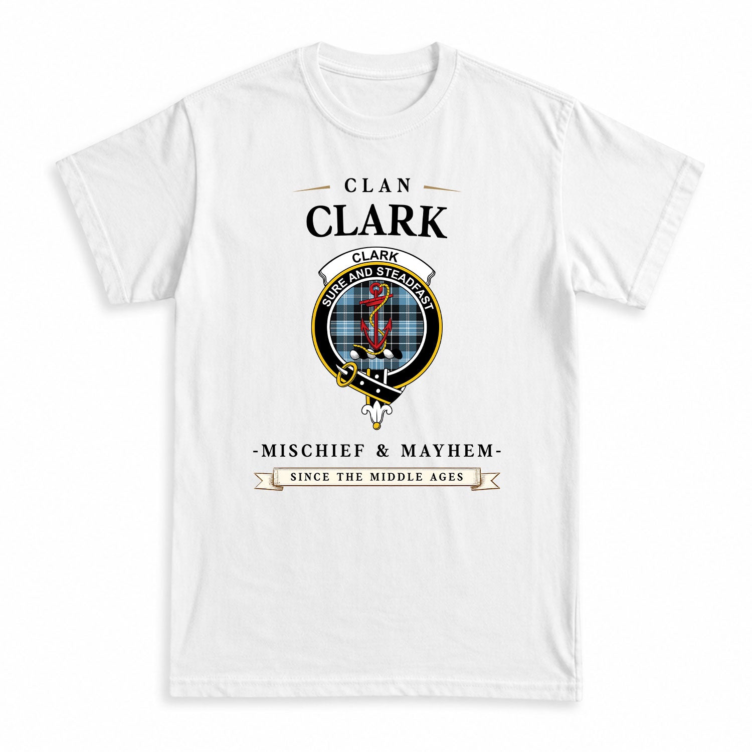 Clark Ancient Tartan Crest Mischief and Mayhem T-shirt