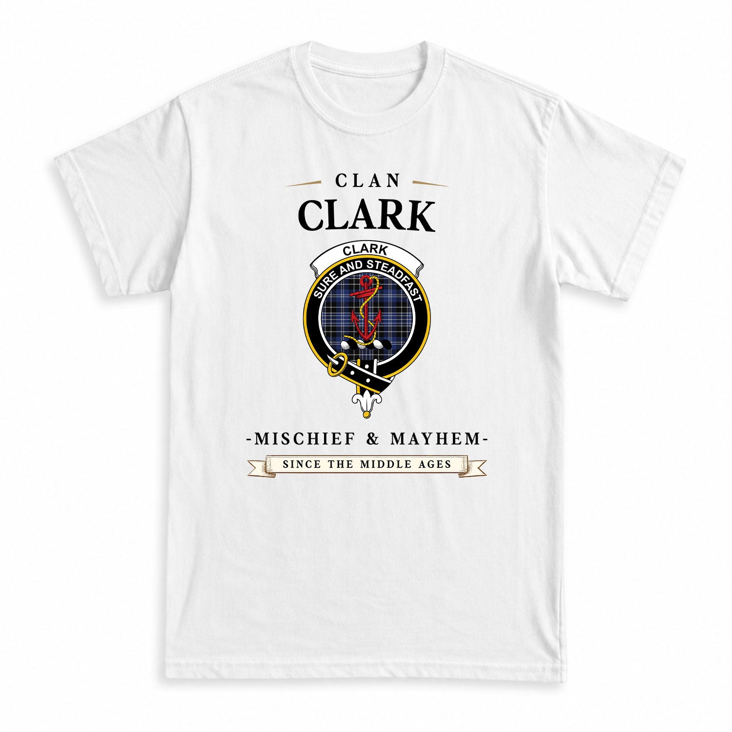Clark Modern Tartan Crest Mischief and Mayhem T-shirt