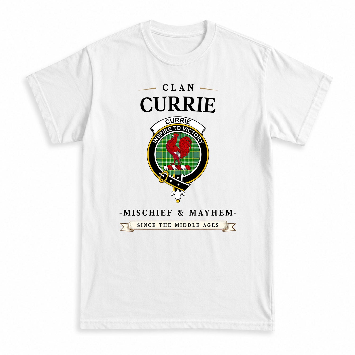 Currie Tartan Crest Mischief and Mayhem T-shirt