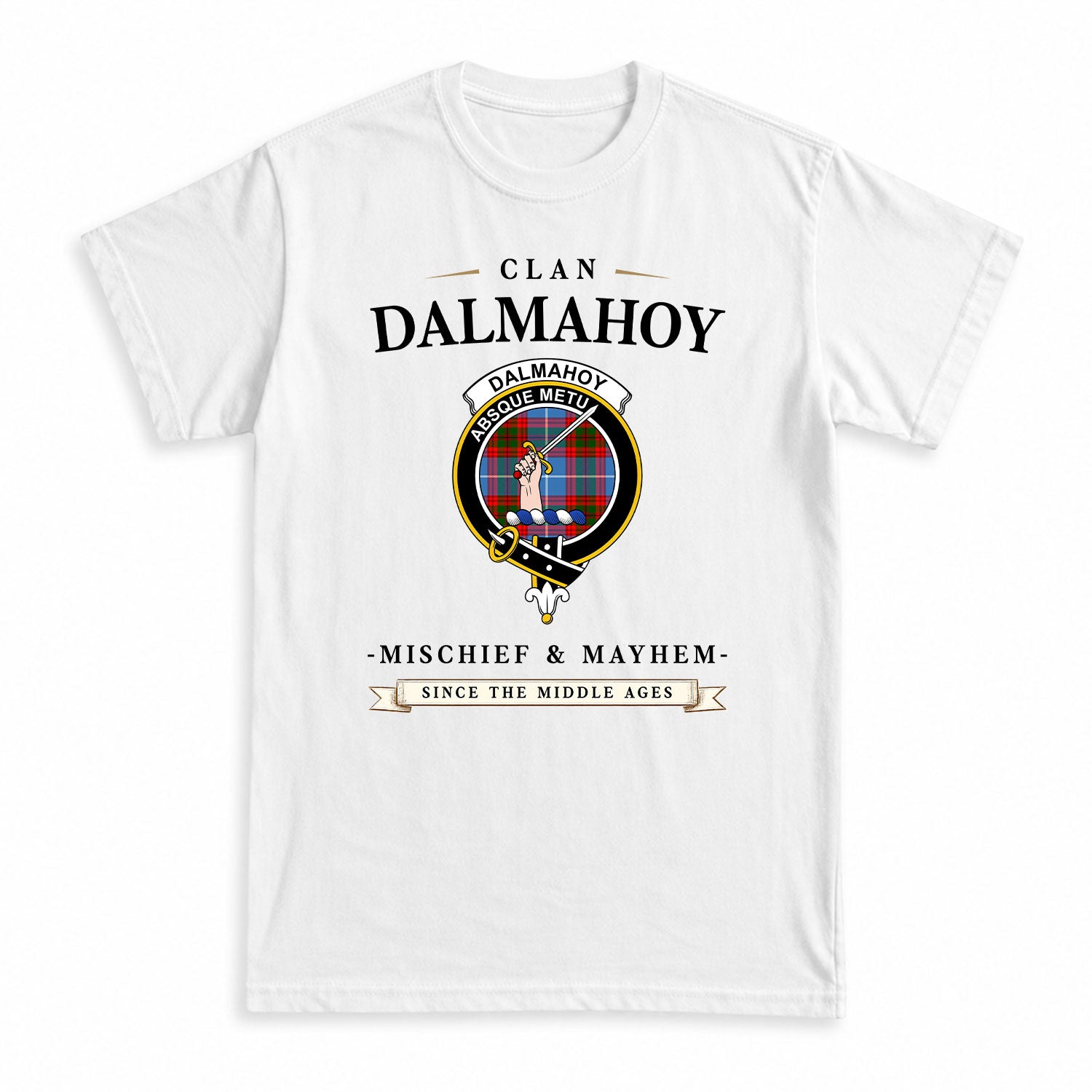 Dalmahoy Tartan Crest Mischief and Mayhem T-shirt