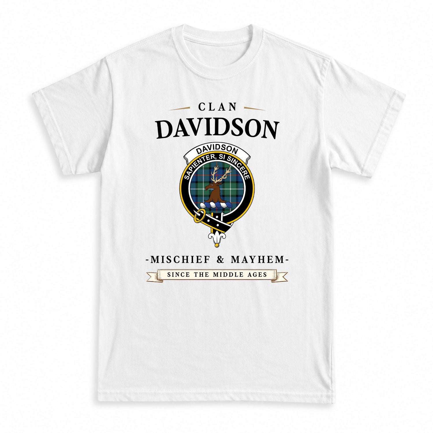 Davidson of Tulloch Tartan Crest Mischief and Mayhem T-shirt