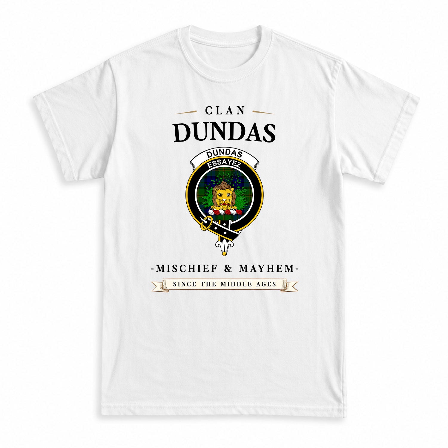 Dundas Modern Tartan Crest Mischief and Mayhem T-shirt