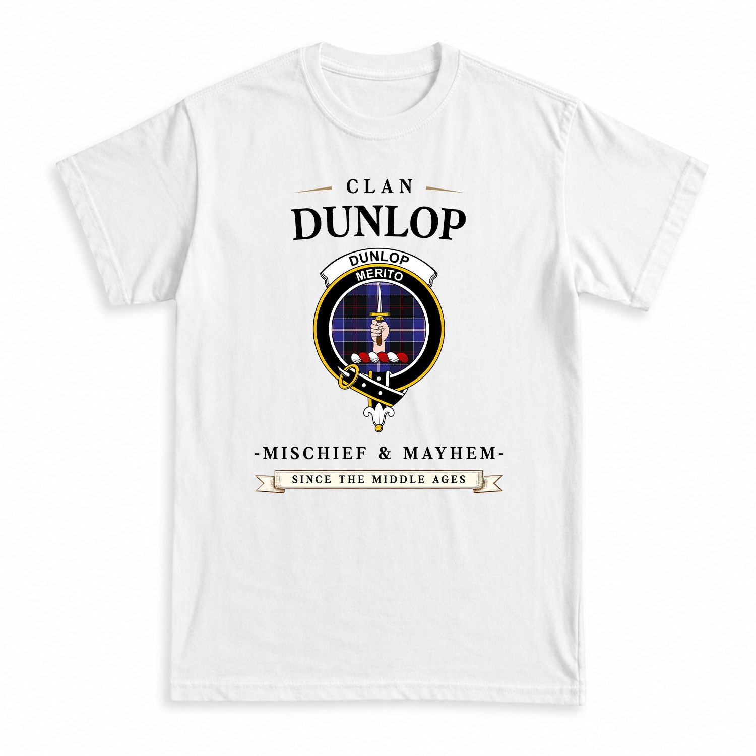 Dunlop Modern Tartan Crest Mischief and Mayhem T-shirt