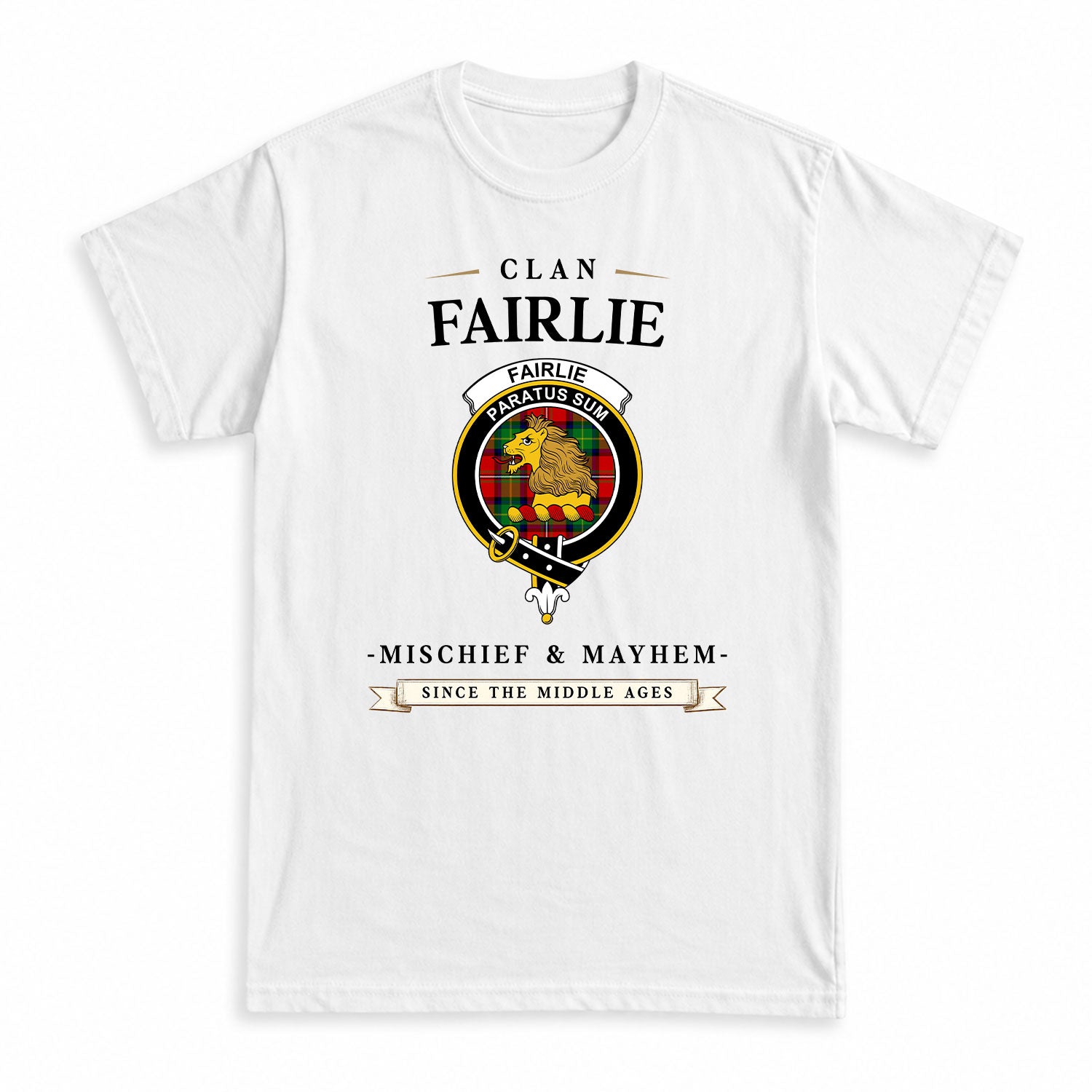 Fairlie Tartan Crest Mischief and Mayhem T-shirt