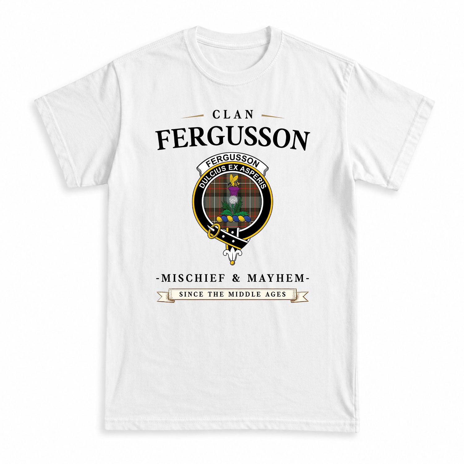 Fergusson Weathered Tartan Crest Mischief and Mayhem T-shirt
