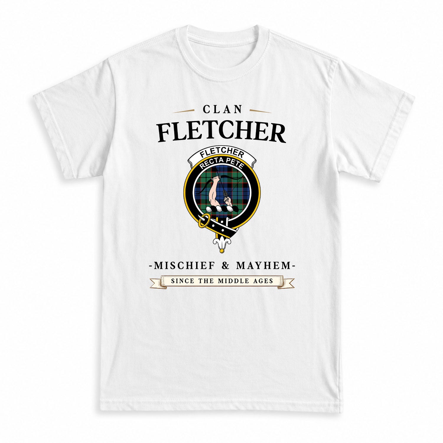 Fletcher Ancient Tartan Crest Mischief and Mayhem T-shirt