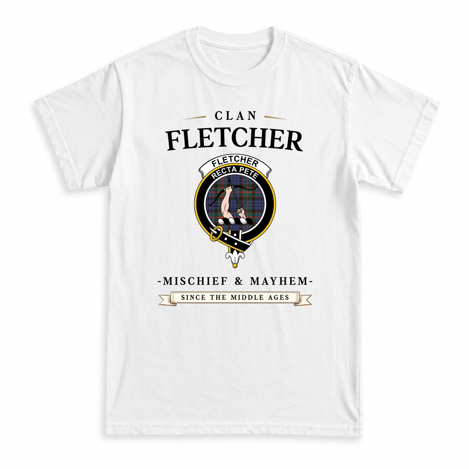 Fletcher of Dunans Tartan Crest Mischief and Mayhem T-shirt