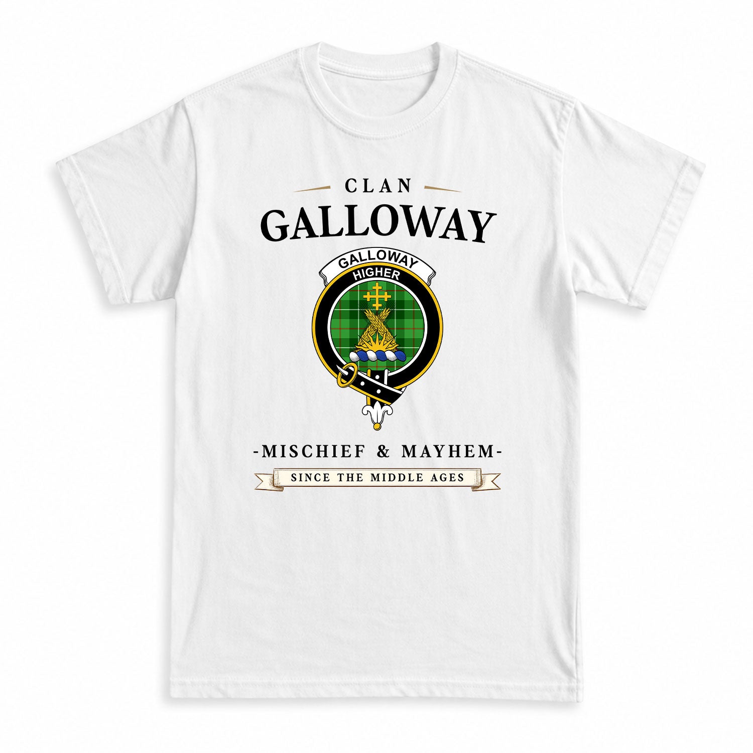 Galloway District Tartan Crest Mischief and Mayhem T-shirt