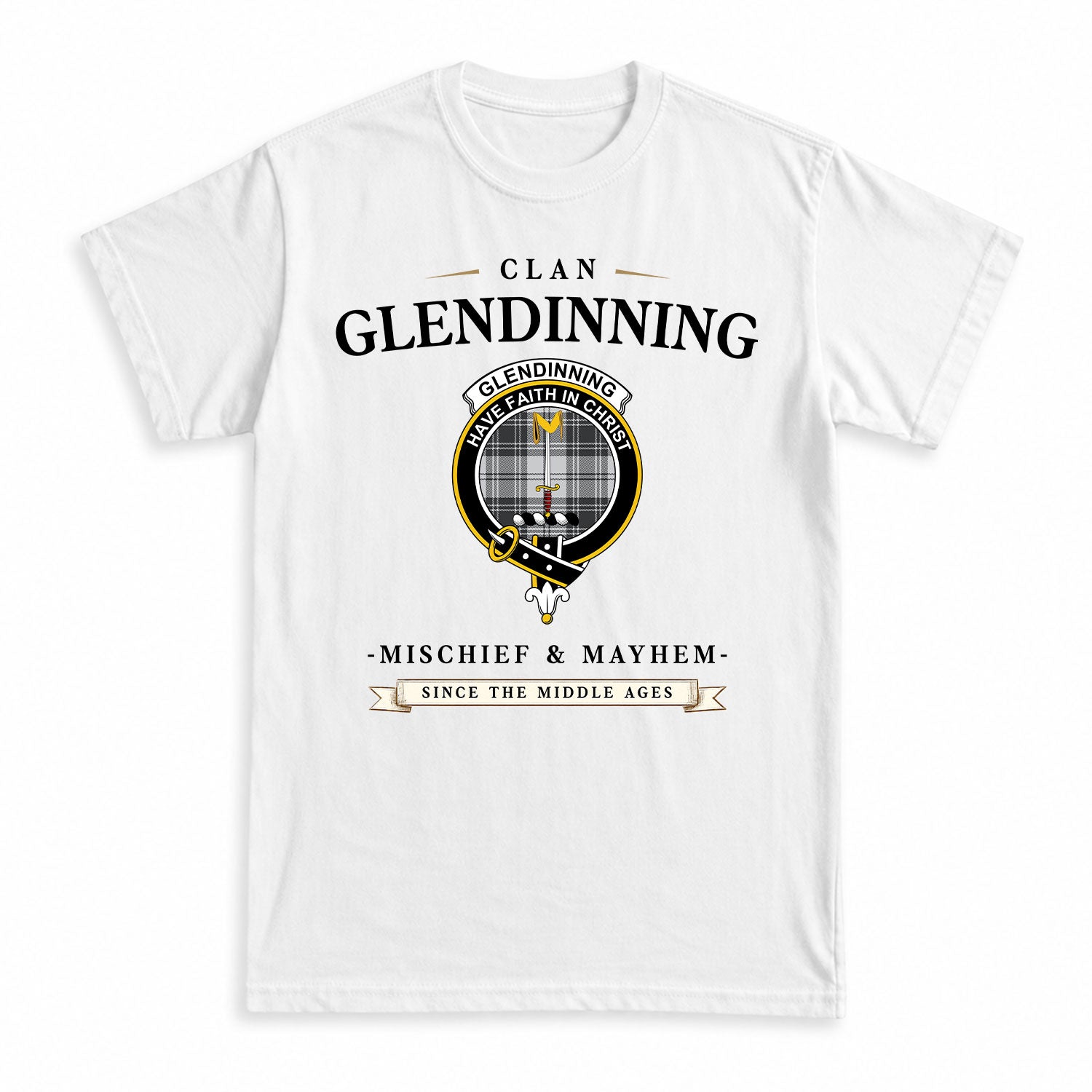 Glendinning Tartan Crest Mischief and Mayhem T-shirt