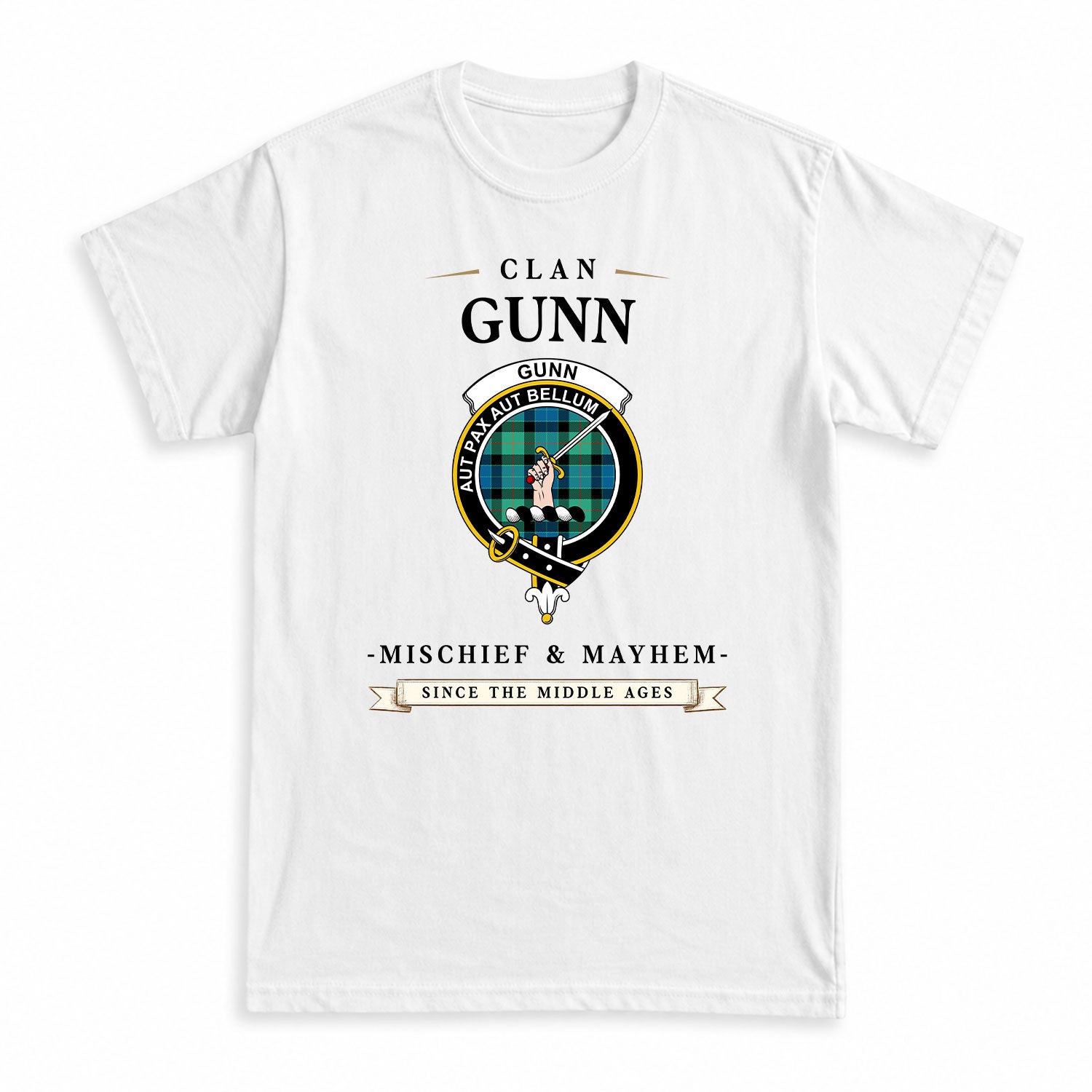 Gunn Ancient Tartan Crest Mischief and Mayhem T-shirt