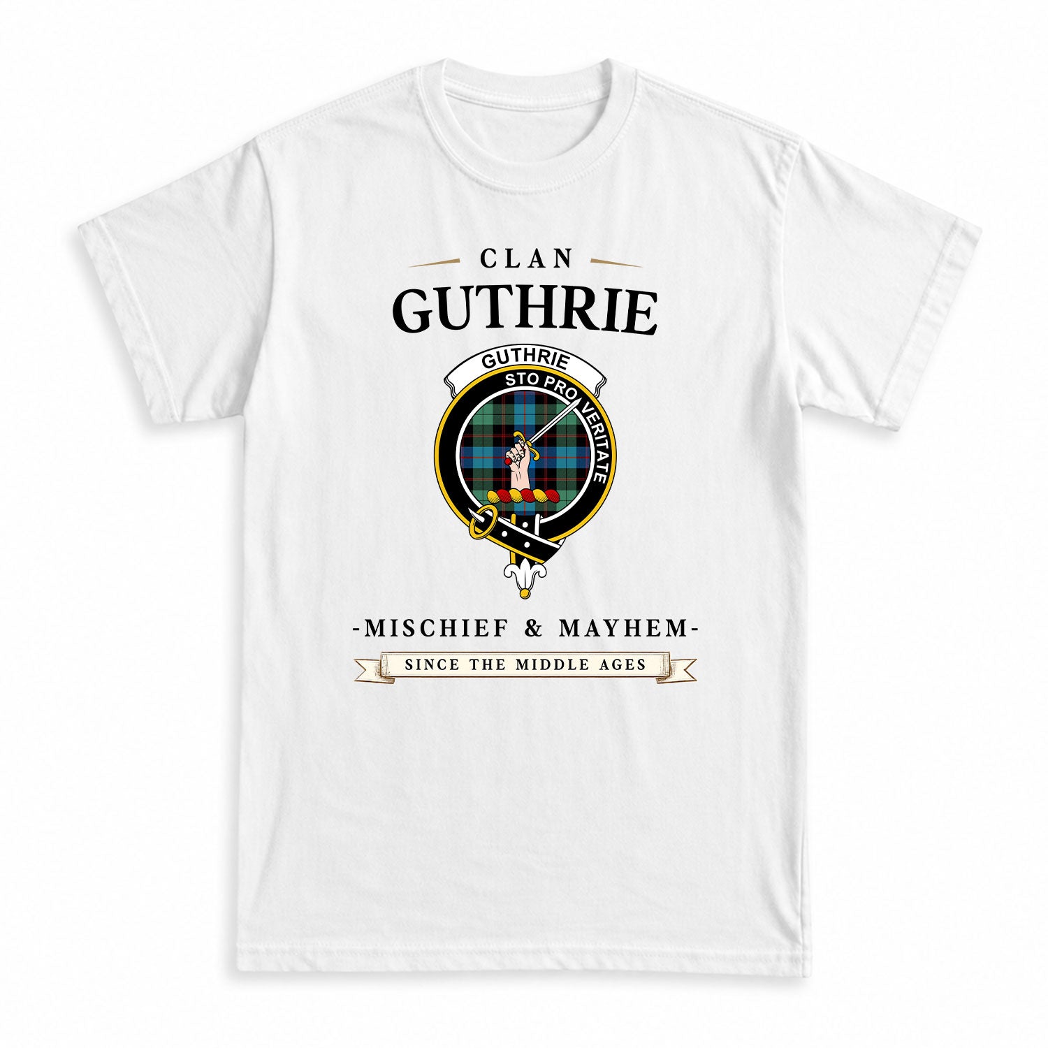 Guthrie Ancient Tartan Crest Mischief and Mayhem T-shirt