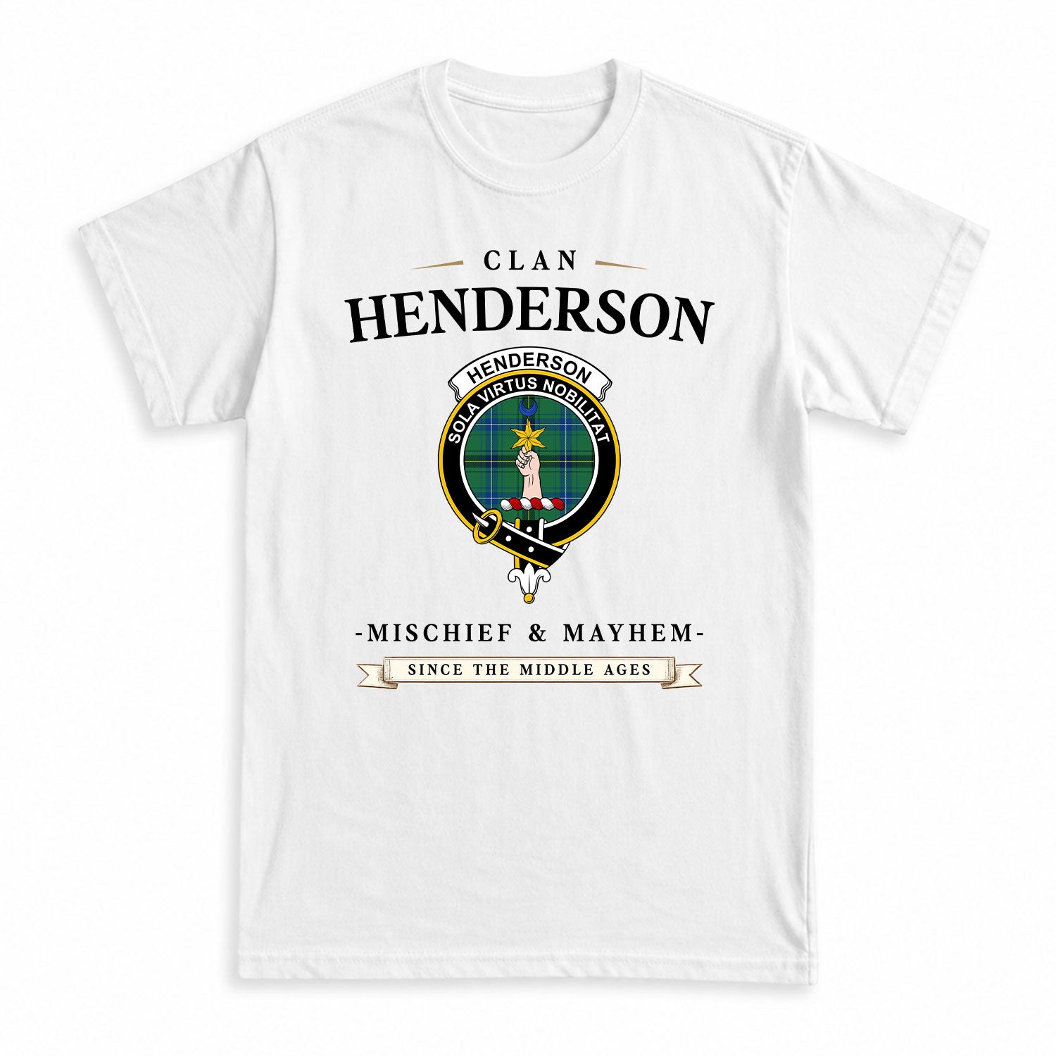 Henderson Ancient Tartan Crest Mischief and Mayhem T-shirt