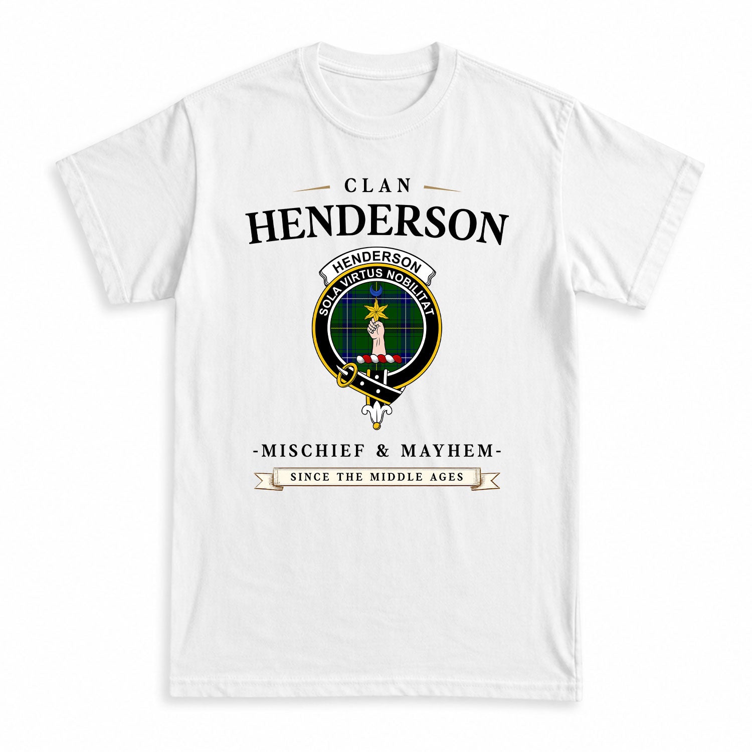 Henderson Modern Tartan Crest Mischief and Mayhem T-shirt