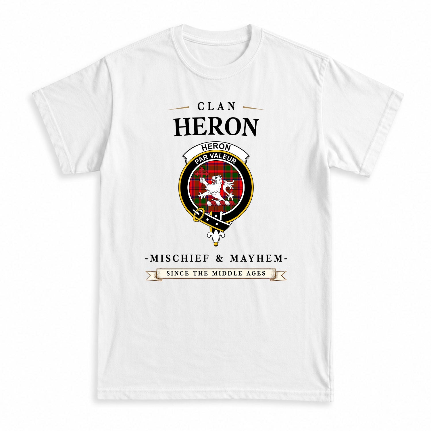 Heron Tartan Crest Mischief and Mayhem T-shirt