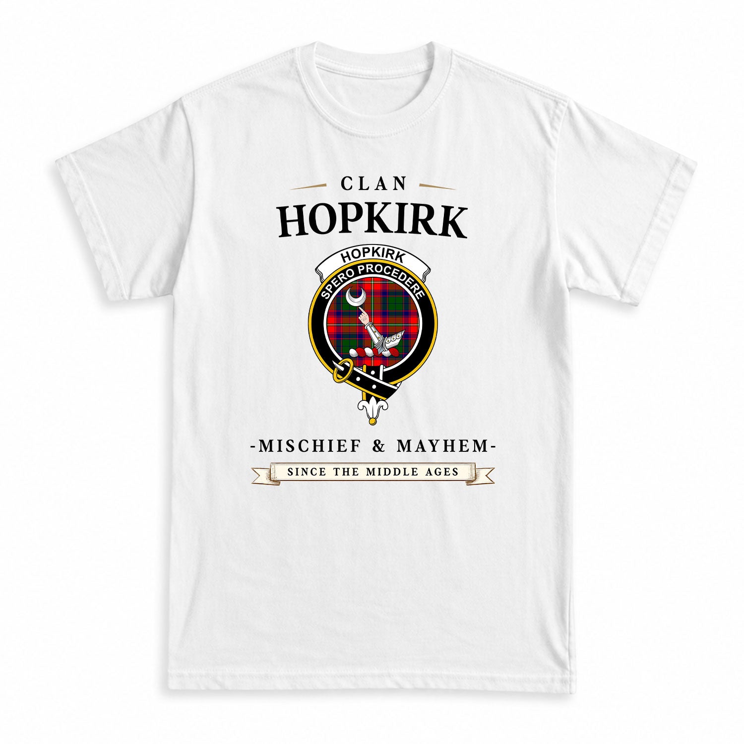 Hopkirk Tartan Crest Mischief and Mayhem T-shirt