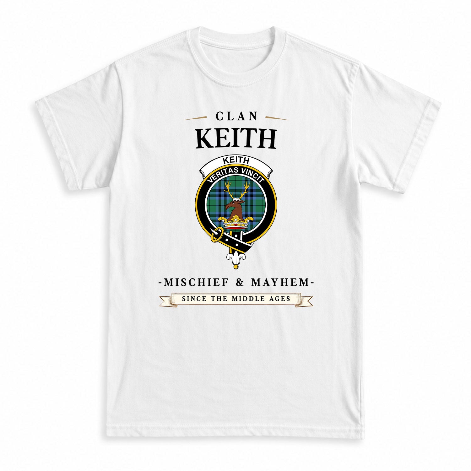 Keith Ancient Tartan Crest Mischief and Mayhem T-shirt