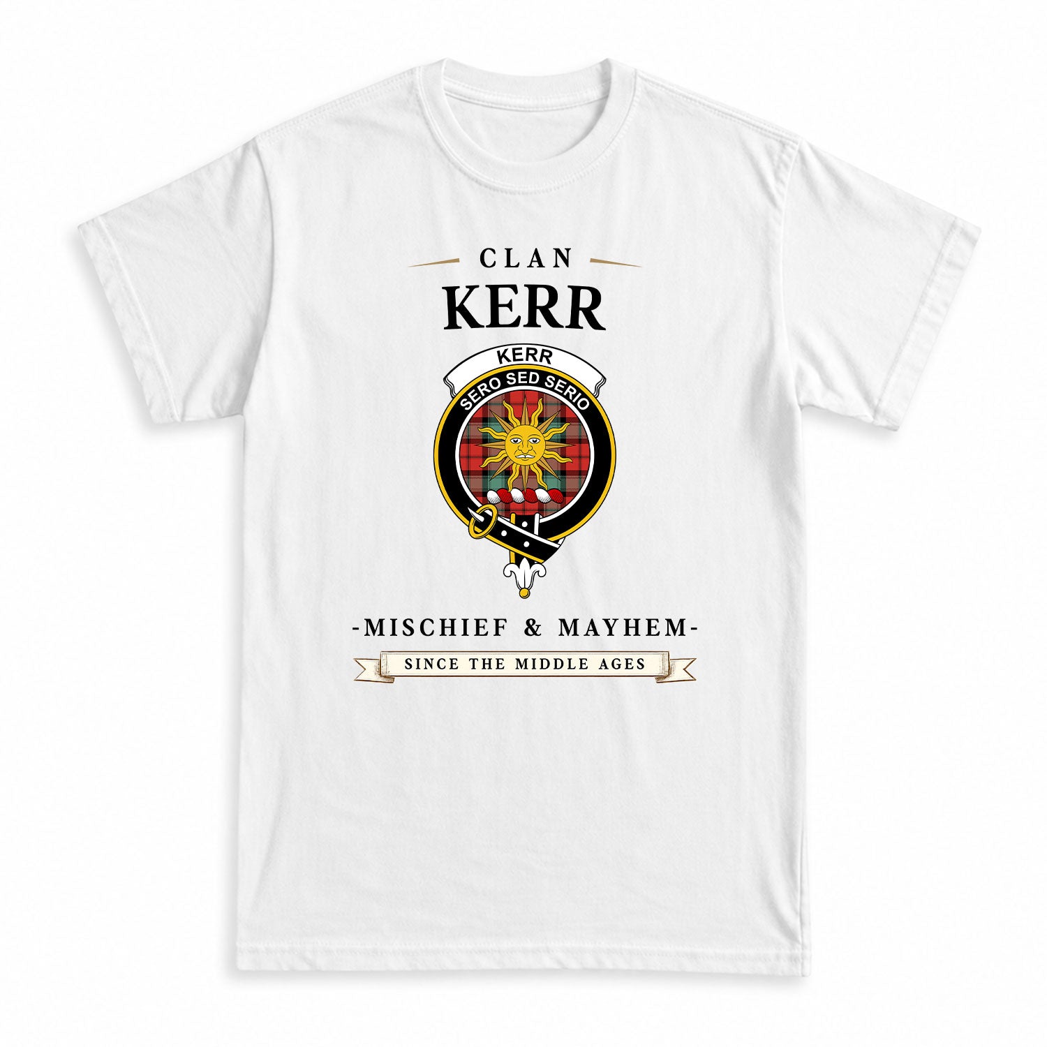 Kerr Ancient Tartan Crest Mischief and Mayhem T-shirt