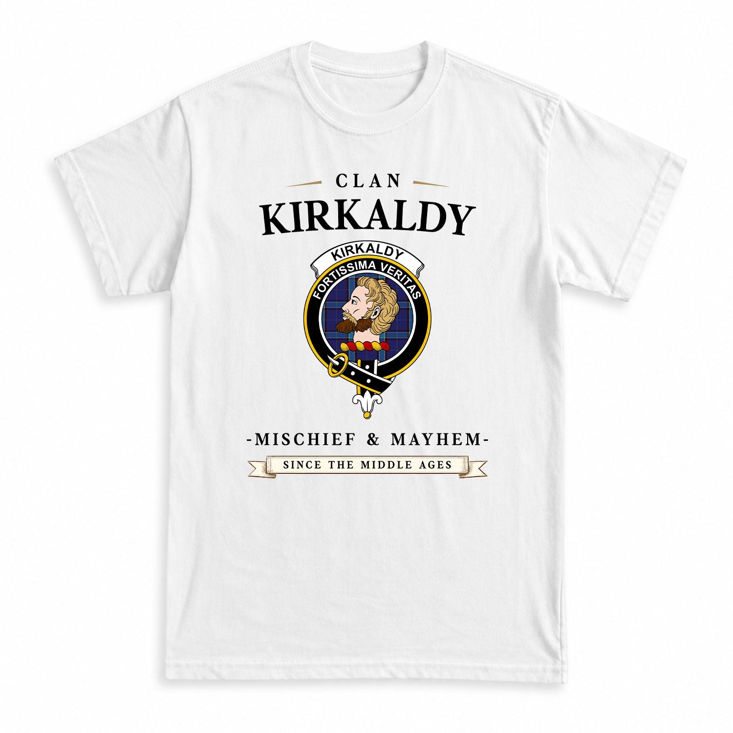 Kirkaldy Tartan Crest Mischief and Mayhem T-shirt