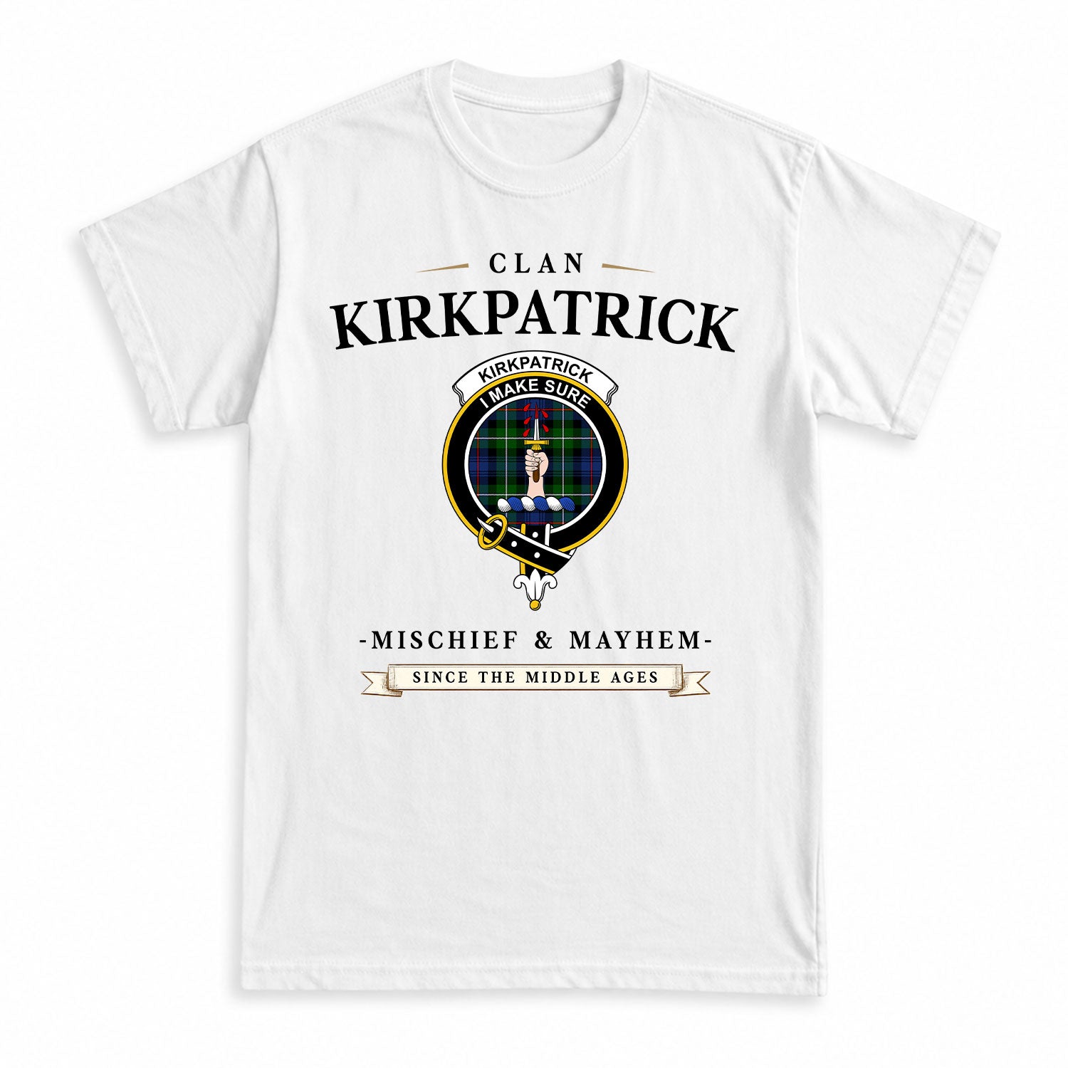 Kirkpatrick Tartan Crest Mischief and Mayhem T-shirt