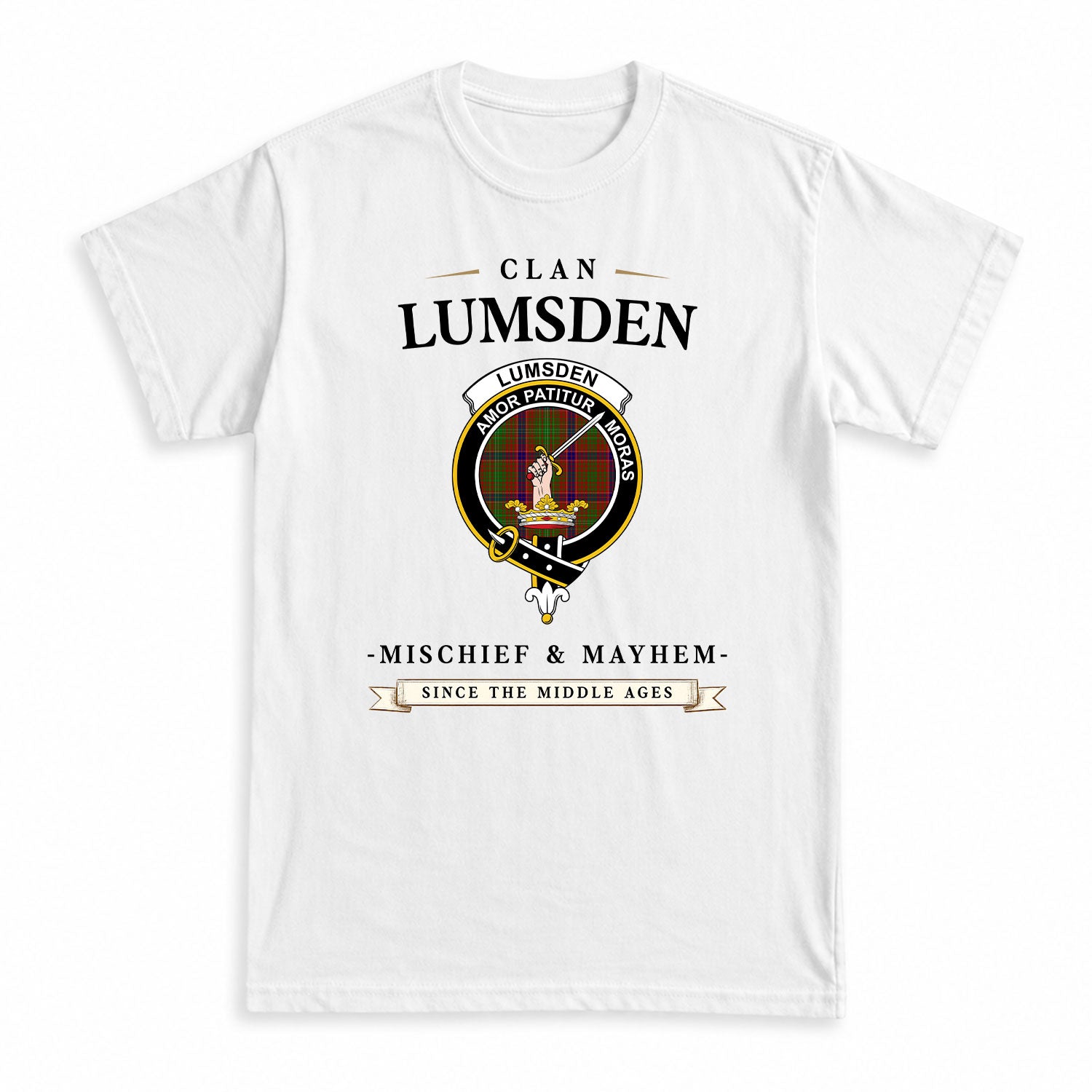 Lumsden Tartan Crest Mischief and Mayhem T-shirt